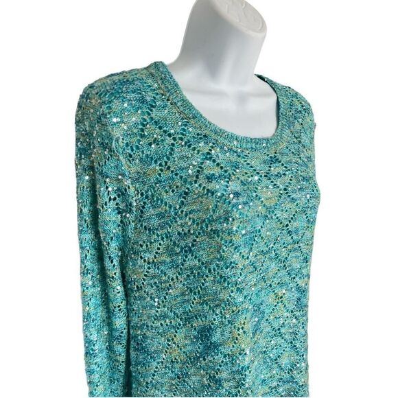 PECK & PECK Knit Sweater Round Neckline Long Sleeves Sequins detail Size L - Picture 3 of 5